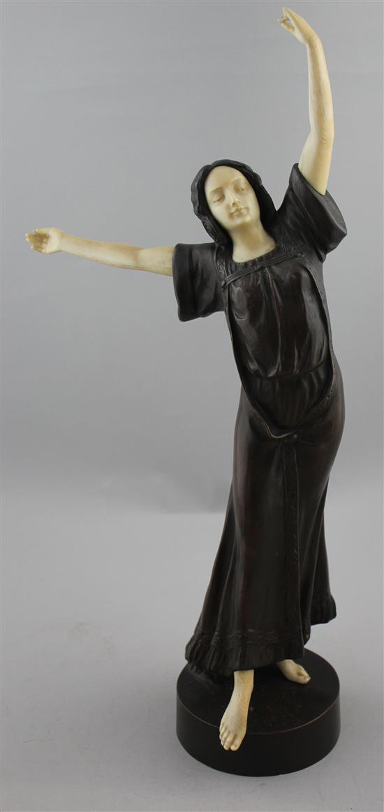 Peter Tereszczuk (Austrian, 1875-1963). A patinated bronze and ivory figure of a young lady dancing, 16.75in.